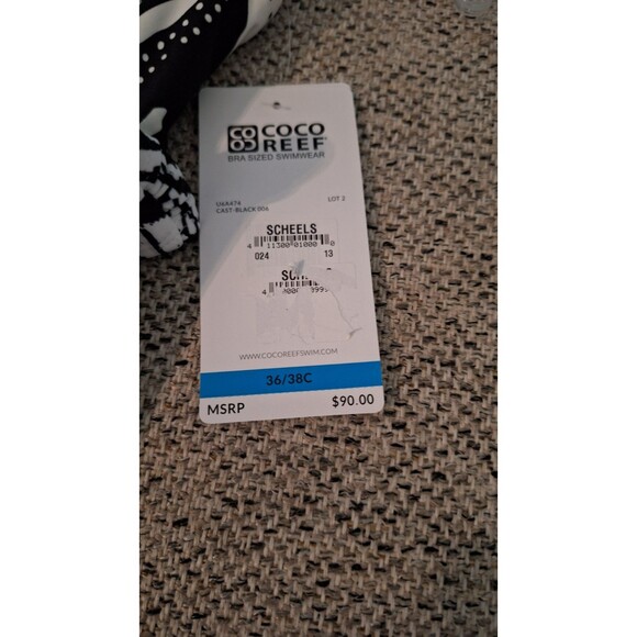 Coco Reef Contour Athena Draped Halter Bra Sized Bikini Top Black White 10/34C-D - Picture 5 of 9